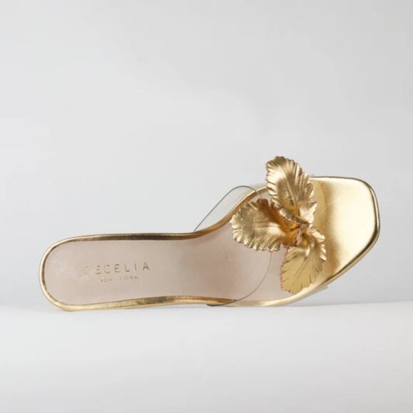 CECELIA NEW YORK Women's PARK AVE Light Gold Silver Metallic Slide Heels 7.5 - Picture 1 of 7